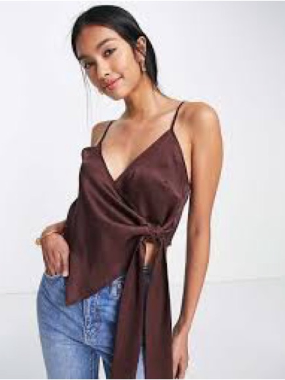 ASOS Design Brown Satin Wrap Top